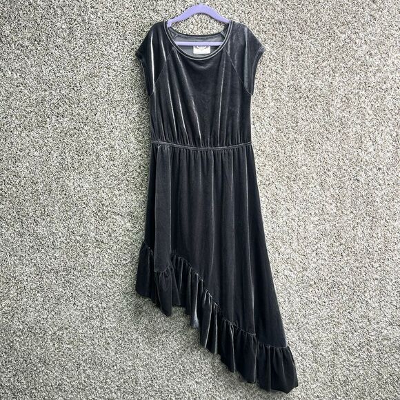 Mia Joy by Joyfolie Dress Girls 10 Aleena Gray Crushed Velvet Short Sleeve Asymm - Picture 1 of 5